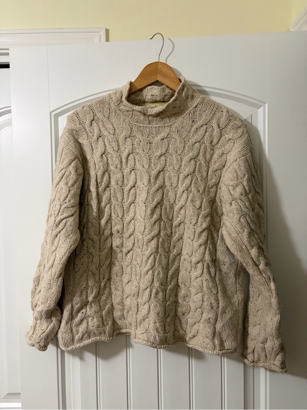 Irelandseye Cable Knit Merino Silk Turtleneck Large